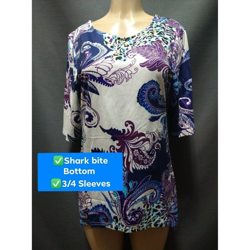 Ladies Purple Paisley Pattern Blouse Size Medium